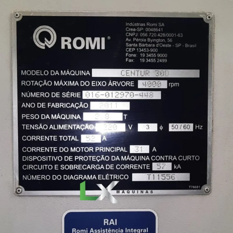 TORNO CNC ROMI CENTUR 30D HIDRÁULICO - SIEMENS – 2011 (14)