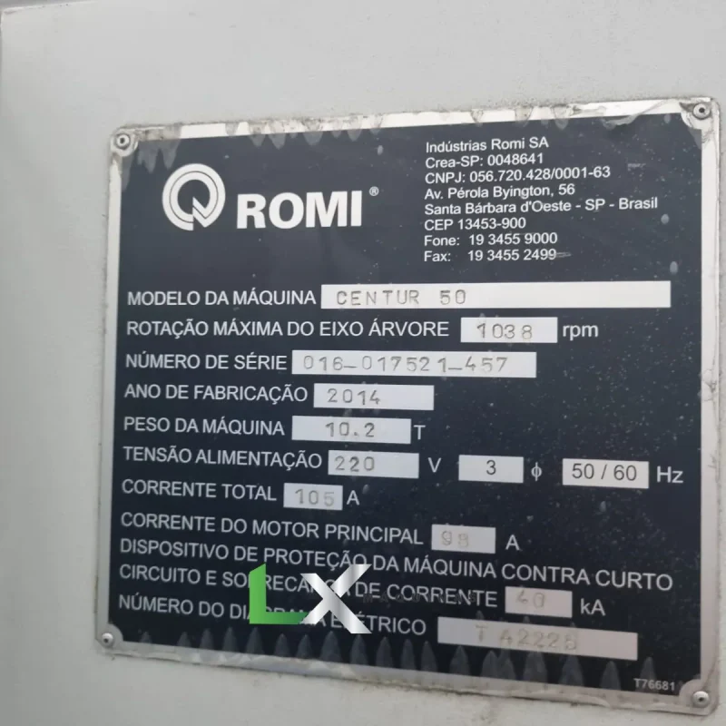 TORNO CNC ROMI CENTUR 50 - 1000X3000MM - 2014 (4)